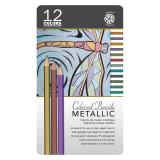 66167091263 Pentalic 12 Metallic Coloured Pencils Tin Box Set