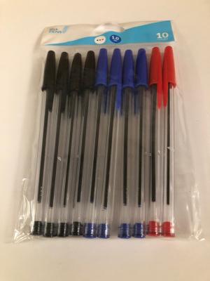 680087007460 Ballpoint Stick Pens: 10 Pack Red/Blue/Black